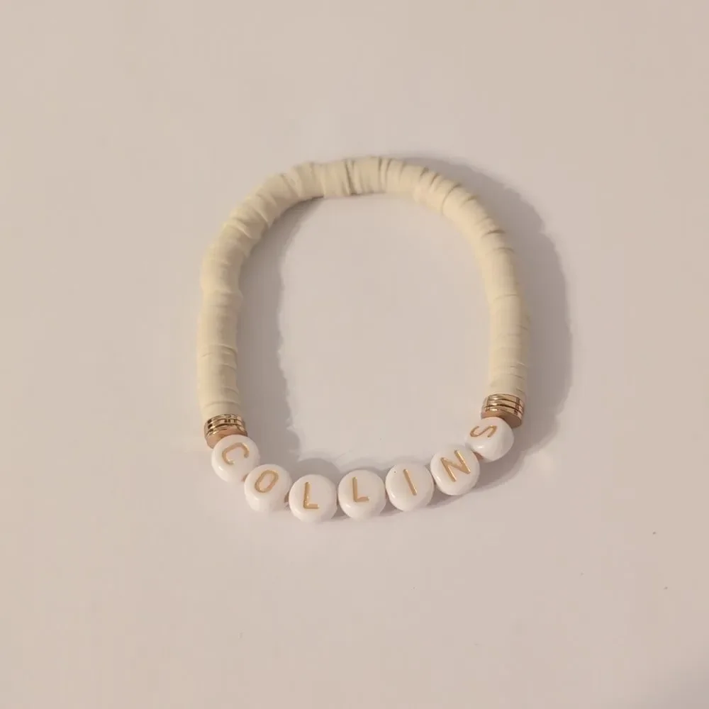 557 Cream and Gold Heishi Beaded Bracelet with COLLINS Beads‎